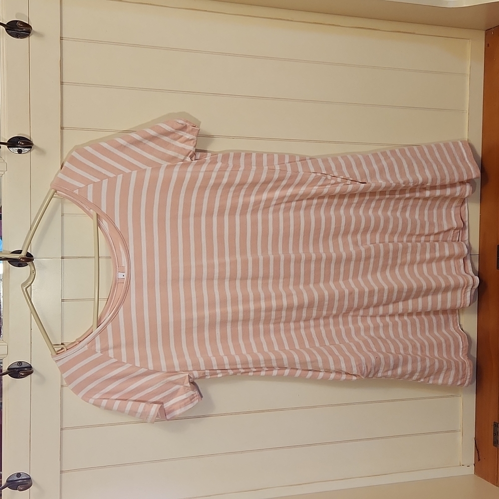 T-Shirt Dress White with Pink Stripe - Medium